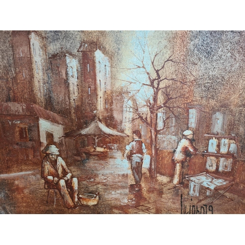 444 - A framed oil on canvas of an Eastern European scene signed lower right - approx. 75cm wide x 55cm hi... 