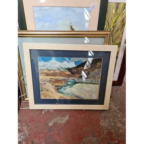 445 - A large collection of framed watercolours and oil paintings