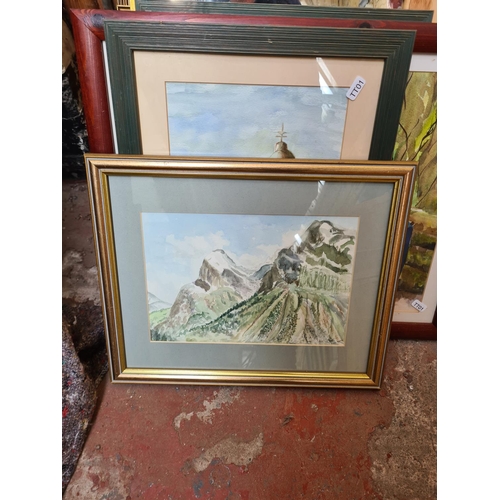 445 - A large collection of framed watercolours and oil paintings