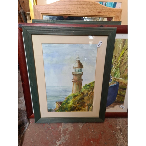 445 - A large collection of framed watercolours and oil paintings