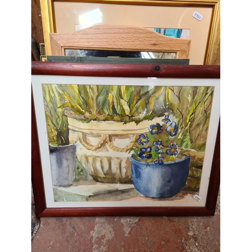 445 - A large collection of framed watercolours and oil paintings