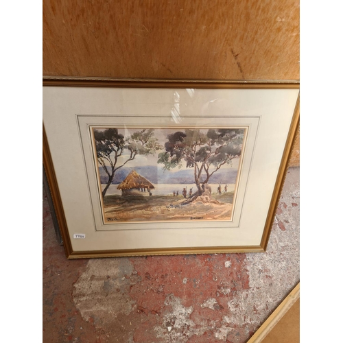 445 - A large collection of framed watercolours and oil paintings