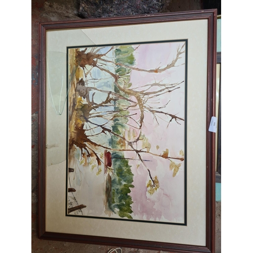 445 - A large collection of framed watercolours and oil paintings