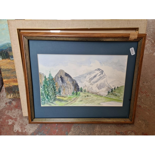 445 - A large collection of framed watercolours and oil paintings