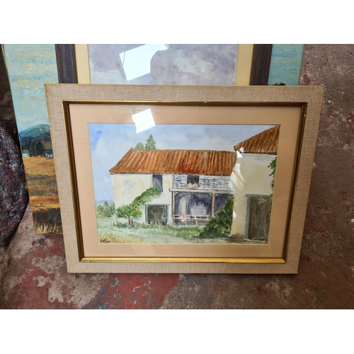 445 - A large collection of framed watercolours and oil paintings