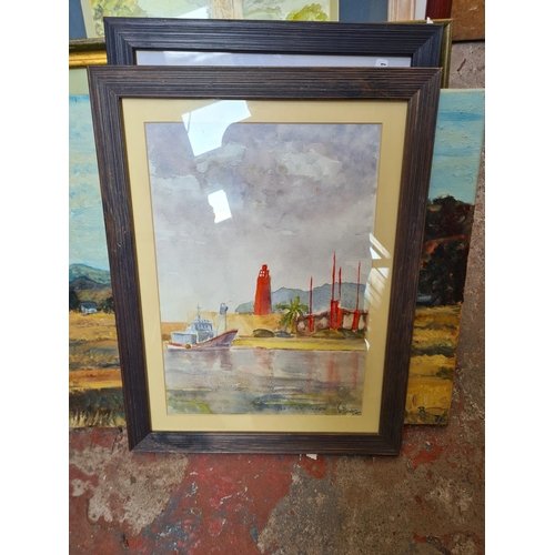 445 - A large collection of framed watercolours and oil paintings