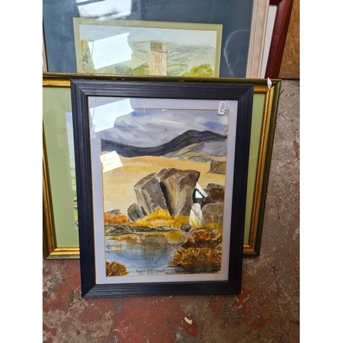 445 - A large collection of framed watercolours and oil paintings