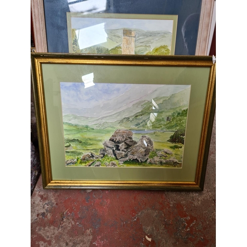 445 - A large collection of framed watercolours and oil paintings