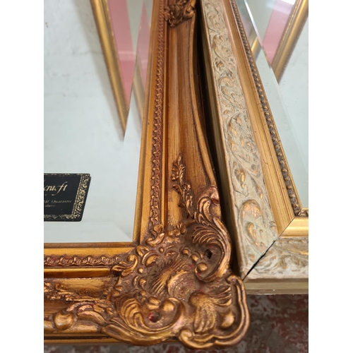 447 - Three items, two 19th century style gilt framed bevelled edge wall mirrors and one gilt framed paste... 