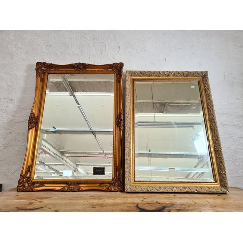 447 - Three items, two 19th century style gilt framed bevelled edge wall mirrors and one gilt framed paste... 