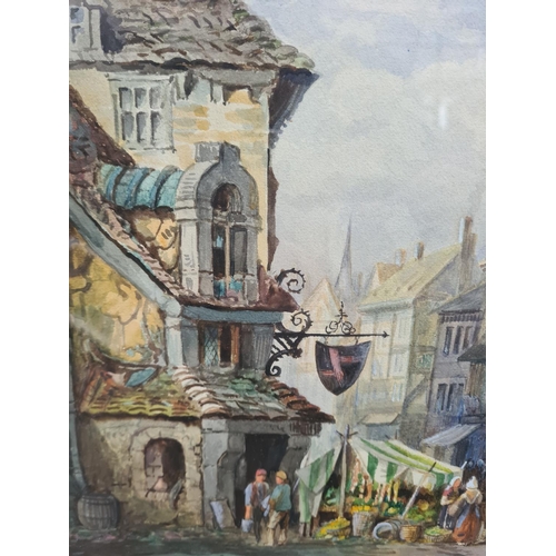 451 - A framed Charles James Keats watercolour of a town scene - approx. 63cm wide x 46cm high