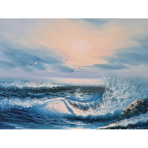 453 - A framed oil on canvas of a seascape signed lower right  P. Handel - approx. 69cm wide x 59cm high