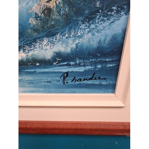 453 - A framed oil on canvas of a seascape signed lower right  P. Handel - approx. 69cm wide x 59cm high