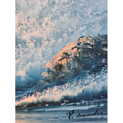 453 - A framed oil on canvas of a seascape signed lower right  P. Handel - approx. 69cm wide x 59cm high