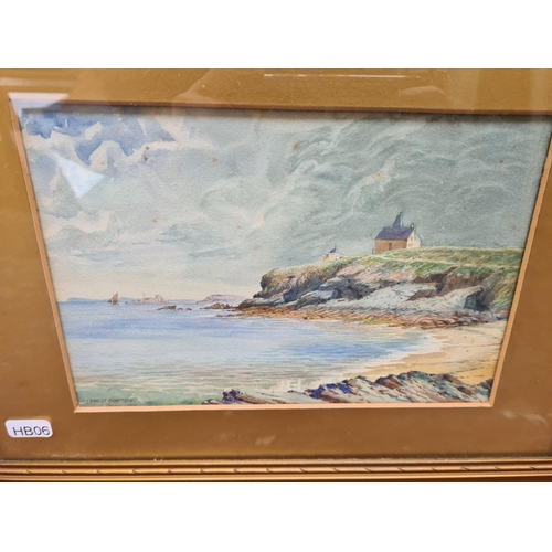 454 - An Edwardian gilt framed watercolour of a coastal scene by Charles Armstrong, dated 1906 - approx. 4... 