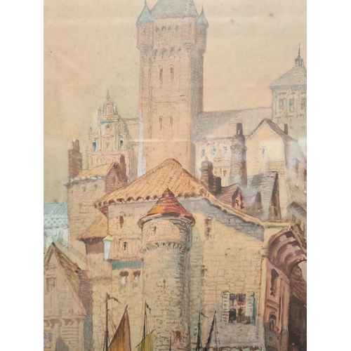 455 - A framed watercolour of The Hall of the Red Knights by R. Randolf - approx. 46cm high x 36cm wide