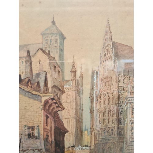 455 - A framed watercolour of The Hall of the Red Knights by R. Randolf - approx. 46cm high x 36cm wide