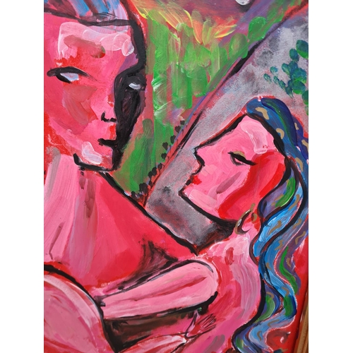 456 - A gilt framed Expressionist style oil on board - approx. 94cm high x 49cm wide