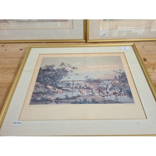 457 - Three framed Hong Kong prints, one Looking Northwest from Causeway Bay 1846, one A view of Wellingto... 