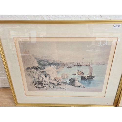 457 - Three framed Hong Kong prints, one Looking Northwest from Causeway Bay 1846, one A view of Wellingto... 