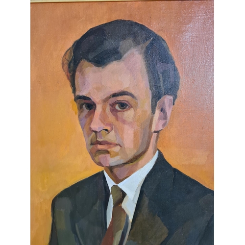 460 - A mid 20th century portrait oil on canvas of a suited gentleman - approx. 82cm high x 62cm wide