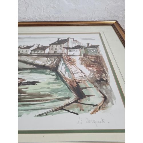 462 - A 1966 framed François Franc (1926-1989) watercolour of a harbour scene titled 'Le Conquet' - approx... 