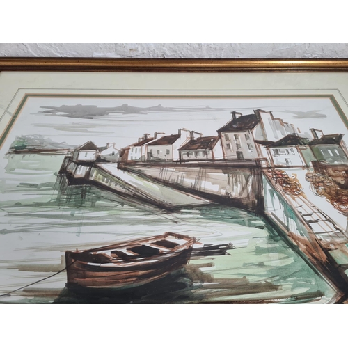 462 - A 1966 framed François Franc (1926-1989) watercolour of a harbour scene titled 'Le Conquet' - approx... 