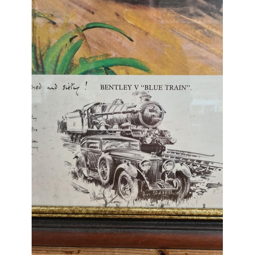 466 - A framed Terrence Cuneo print of Bentley V Blue Train - approx. 89cm wide x 79cm high