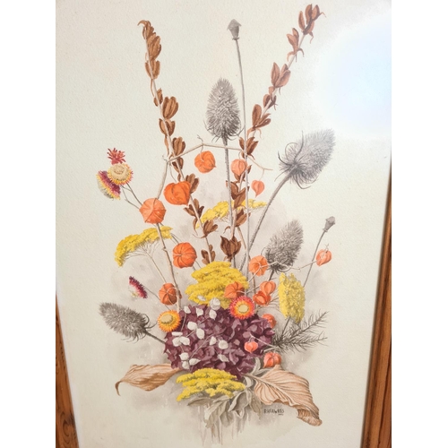 474 - A 1992 pine framed floral watercolour by local artist R. H. Fawkes - approx. 68cm high x 50cm wide