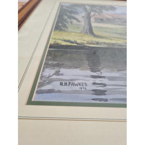 477 - A 1974 framed watercolour of Bawburgh Mill, Norfolk by local artist R. H. Fawkes - approx. 68cm wide... 