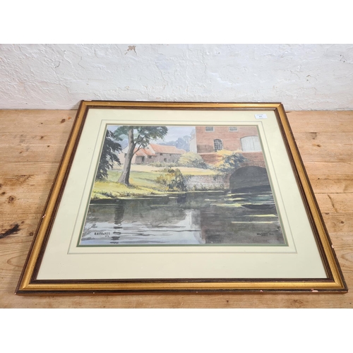 477 - A 1974 framed watercolour of Bawburgh Mill, Norfolk by local artist R. H. Fawkes - approx. 68cm wide... 