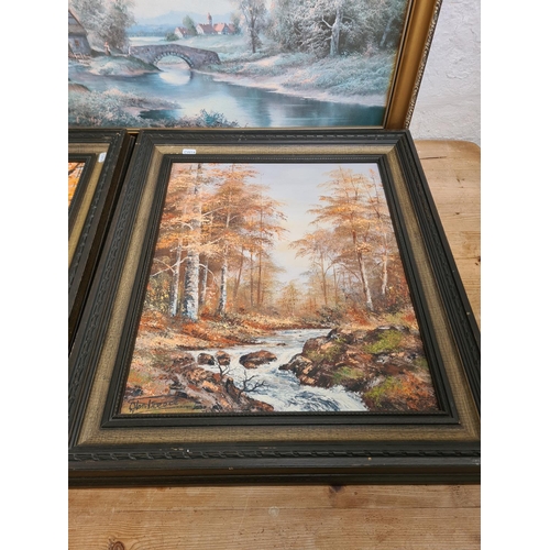 478 - Three framed landscape pictures, two Alan Reece oils on canvas and one N. Gerd print