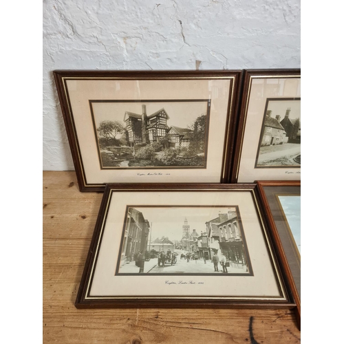 481 - Four framed local pictures, three late 19th/early 20th century photographs of Congleton and one wate... 