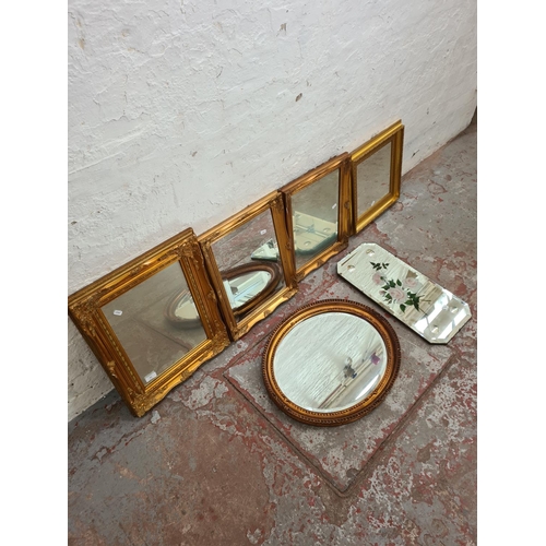 485 - Six various mirrors, five 19th century style gilt framed and one mid 20th century bevelled edge mirr... 