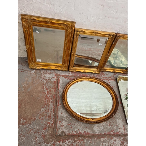 485 - Six various mirrors, five 19th century style gilt framed and one mid 20th century bevelled edge mirr... 