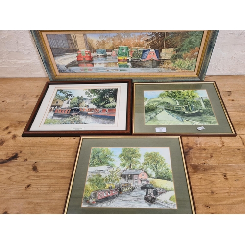 486 - Four framed canal scene pictures, two Sandra Thomas prints, one Alan Craig pencil signed limited edi... 