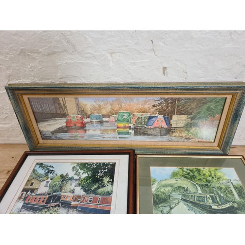 486 - Four framed canal scene pictures, two Sandra Thomas prints, one Alan Craig pencil signed limited edi... 