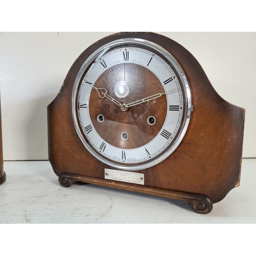 198 - Two mid 20th century clocks, one Time Savings clock and one The Alexander Clark Co. Ltd. walnut case... 