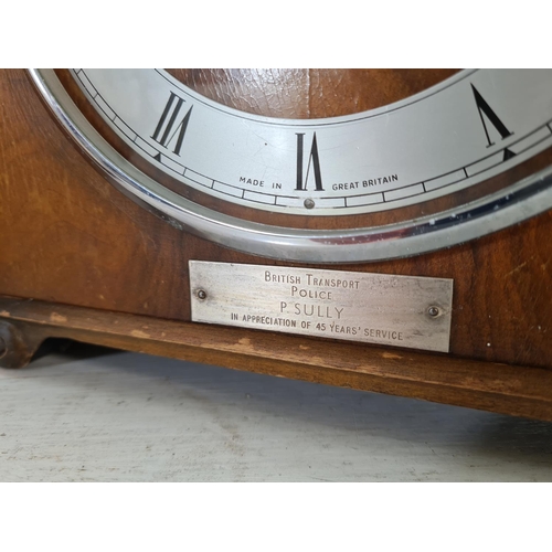 198 - Two mid 20th century clocks, one Time Savings clock and one The Alexander Clark Co. Ltd. walnut case... 