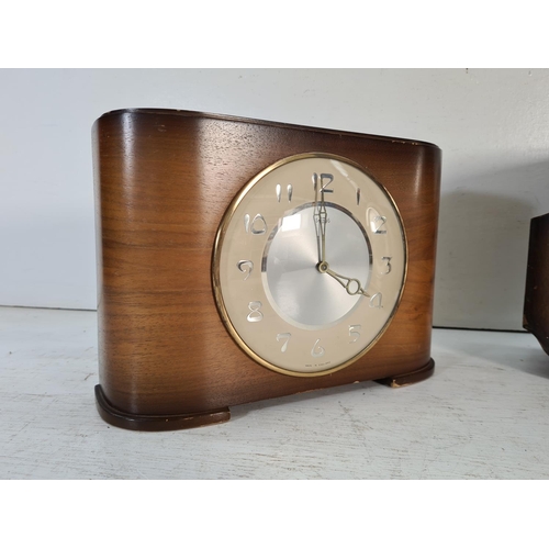 198 - Two mid 20th century clocks, one Time Savings clock and one The Alexander Clark Co. Ltd. walnut case... 