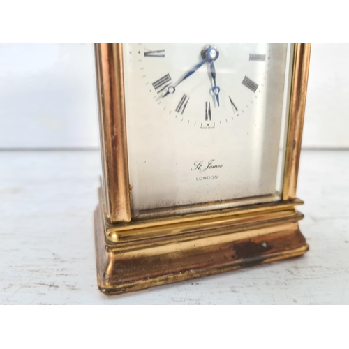 201 - A St. James brass and bevelled glass cased key wind carriage clock - approx. 13cm high x 8cm wide x ... 