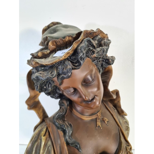 206 - A reproduction Hector Lemaire bronze effect bust of a lady - approx. 50cm high