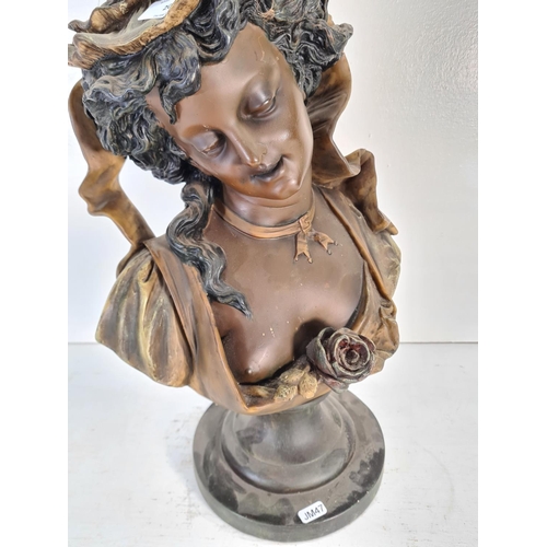 206 - A reproduction Hector Lemaire bronze effect bust of a lady - approx. 50cm high