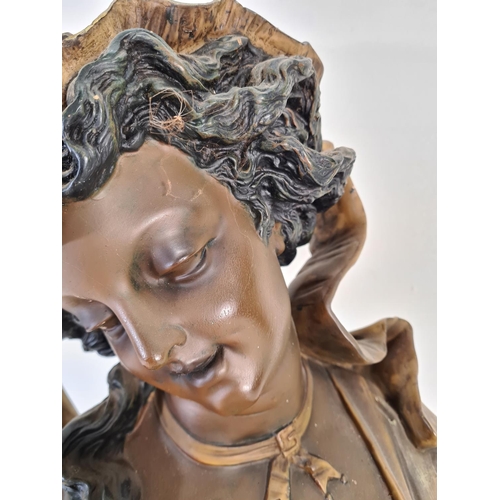 206 - A reproduction Hector Lemaire bronze effect bust of a lady - approx. 50cm high