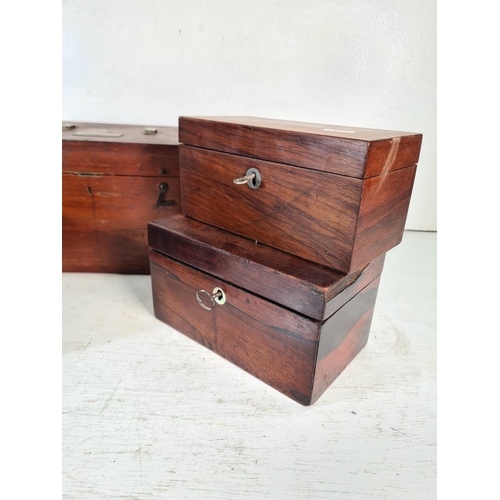 217 - Four antique and vintage wooden boxes to include 19th century rosewood with mother of pearl escutche... 