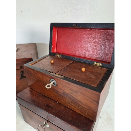 217 - Four antique and vintage wooden boxes to include 19th century rosewood with mother of pearl escutche... 