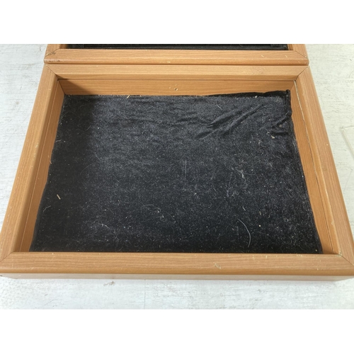 228 - Two modern wood effect jewellery display cases - approx. 7cm high x 40cm wide x 30cm deep