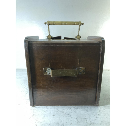 228A - An Edwardian oak coal scuttle with brass lever handle, two doors and tin liner - approx. 41cm high x... 