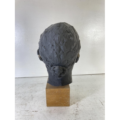 230 - A late 20th century clay bust on wooden plinth signed to reverse M J Altarcs '88 - approx. 39cm high