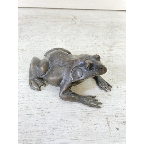 240 - Two brass items, one mid 20th century model of a frog - approx. 5.5cm high x 10cm wide x 13cm long a... 